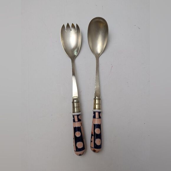 Antique Imari Porcelain Handle Salad Servers – Fork & Spoon Set – Early 1900s - Picture 1 of 8